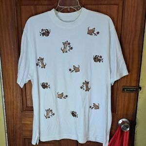 White Cat Print Women's Top